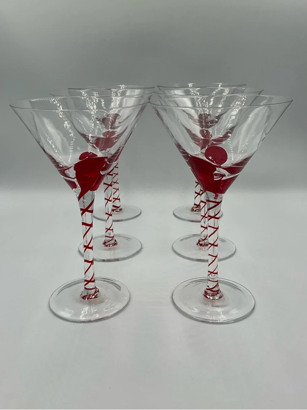 PIER 1 Red Drip Drop Swirl Stem Martini Glasses Set of 6